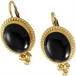 Antique Style 14k Gold Earrings Oval BLACK ONYX (59129)