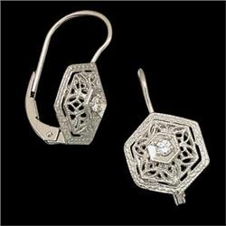 ANTIQUE STYLE WHITEGOLD DIAMOND EARRINGS FILIGREE (59248)