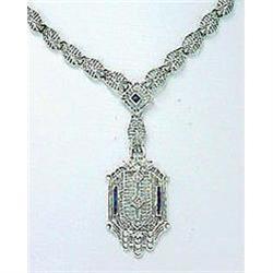 ANTIQUE STYLE FILIGREE NECKLACE SAPPHIRES DIAMONDS (59293)