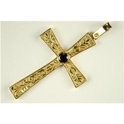 Antique 14k GOLD CROSS w GARNET (59370)