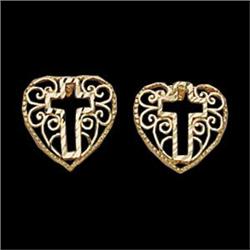 14k Yellow Gold Heart Cross Earrings (59868)