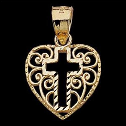 14k Yellow Gold Heart Cross Pendant. (59869)