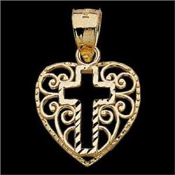 14k Yellow Gold Heart Cross Pendant. (59869)