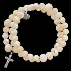 Mother of Pearl ROSARY BEADS w STERLING SILVER Cross (60073)