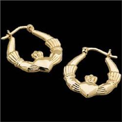 14k Yellow Gold CLADDAGH Hoop Earrings. (60103)