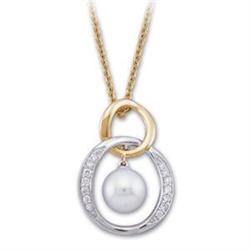 14k Pendant Necklace AKOYA PEARL w DIAMONDS  (60162)