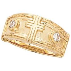 14k Gold Wedding Band CROSS w DIAMONDS (60261)