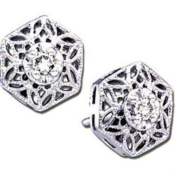 Antique Style 14k White Gold Filigree DIAMOND Earrings (60262)