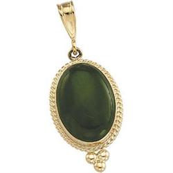 14K GOLD PENDANT OVAL GREEN JADE (60278)