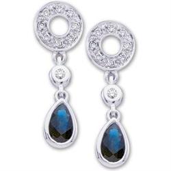 WHITE GOLD EARRINGS SAPPHIRE w DIAMONDS (60429)