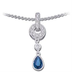 WHITE GOLD NECKLACE SAPPHIRE w DIAMONDS (60430)