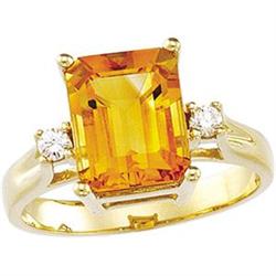 14K GOLD RING CITRINE = 3 CARATS! W DIAMONDS (60449)