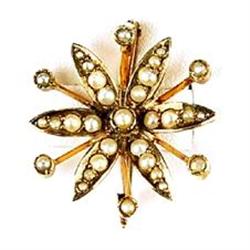 ANTIQUE GOLD PIN SEED PEARLS STARBURST STYLE (60566)