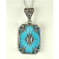 Antique Style Sterling Silver Turquoise Necklace (60571)