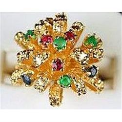 14k Gold Ring w RUBYS EMERALDS SAPPHIRES (60617)