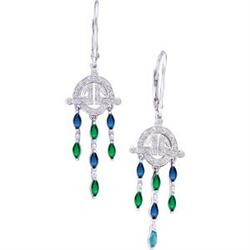 14k White Gold Earrings SAPPHIRES EMERALDS DIAMONDS (60680)