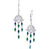 Image 1 : 14k White Gold Earrings SAPPHIRES EMERALDS DIAMONDS (60680)