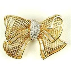 14k Yellow Gold Pin BOW w DIAMONDS (60904)