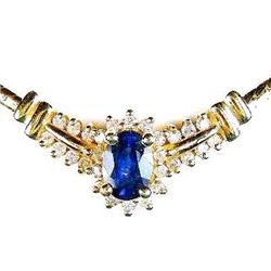 14K Gold Necklace SAPPHIRE w DIAMONDS (60906)