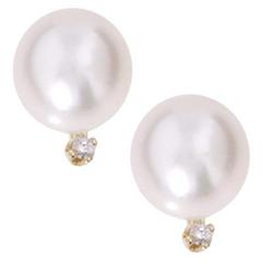 14K Gold Earrings CULTURED PEARL w DIAMOND (60983)