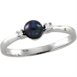 WhiteGold Ring BLACK  PEARL w DIAMONDS (61001)