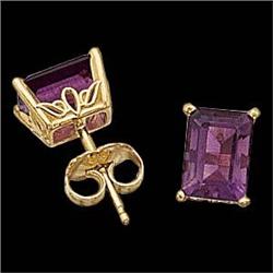 14k Gold Earrings  Emerald Cut AMETHYSTS (61016)