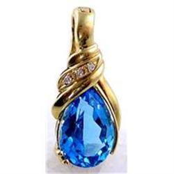 14K GOLD PENDANT ENHANCER BLUE TOPAZ DIAMONDS (61187)