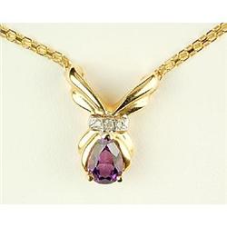 14K GOLD NECKLACE AMETHYST w DIAMONDS (61321)