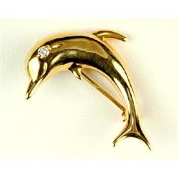 14K GOLD DOLPHIN PIN w DIAMOND (61322)