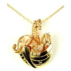 14K GOLD PENDANT NOAHS ARK w ANIMALS (61324)