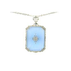 ANTIQUE Style NECKLACE BLUE CRYSTAL w DIAMOND  (61340)
