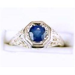 ANTIQUE 14k WHITE GOLD RING w BLUE SAPPHIRE = .60 CARATS! (61349)