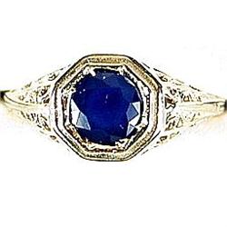 ANTIQUE 14k WHITE GOLD RING w BLUE SAPPHIRE = .65 CARATS! (61351)