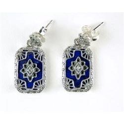 ANTIQUE STERLING EARRINGS w LAPIS LAZULI! (61401)