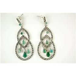 ANTIQUE STERLING EARRINGS w 5 EMERALDS EACH! (61404)