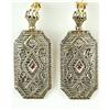 Image 1 : ANTIQUE GOLD FILIGREE EARRINGS w RUBY (61408)