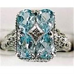 ANTIQUE Style RING  BLUE TOPAZ w DIAMOND (61417)