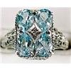 Image 1 : ANTIQUE Style RING  BLUE TOPAZ w DIAMOND (61417)