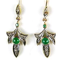 ANTIQUE EARRINGS EMERALDS  ROSE CUT DIAMONDS (61785)