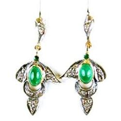 ANTIQUE EARRINGS EMERALD w ROSE CUT DIAMONDS (61786)