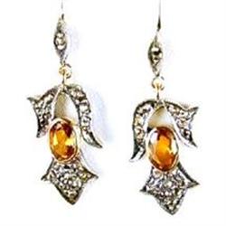 ANTIQUE EARRINGS CITRINE w ROSE CUT DIAMONDS (61787)