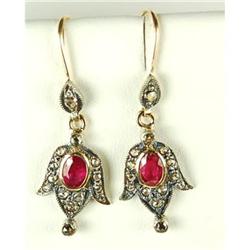 ANTIQUE STYLE EARRINGS RUBY ROSE DIAMONDS (61788)