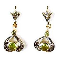 ANTIQUE EARRINGS PERIDOT w ROSE CUT DIAMONDS (61792)