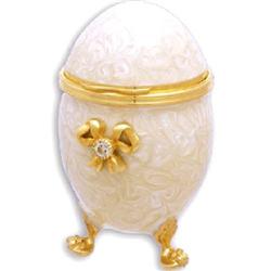 VIVIAN ALEXANDER EGG JEWELRY BOX Guilloche Enamel WHITE PEARL (61818)