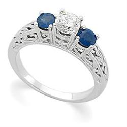 14K WHITE GOLD ENGAGEMENT RING DIAMOND w SAPPHIRES (61822)