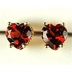 14k GOLD EARRINGS HEART GARNET = ONE CARAT (61858)