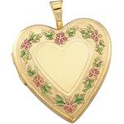 14k Gold Heart Locket Flowers (61886)