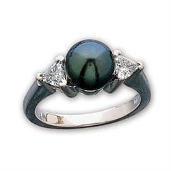 WHITEGOLD RING BLACK PEARL w DIAMONDS (61910)