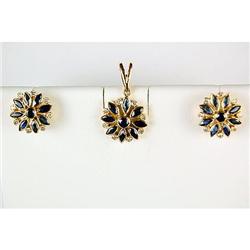 18K EARRINGS w PENDANT SAPPHIRES DIAMONDS (61993)