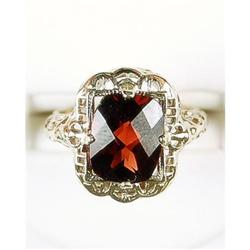 ANTIQUE WHITE GOLD RING GARNET 3 CARATS! FILIGREE (62079)